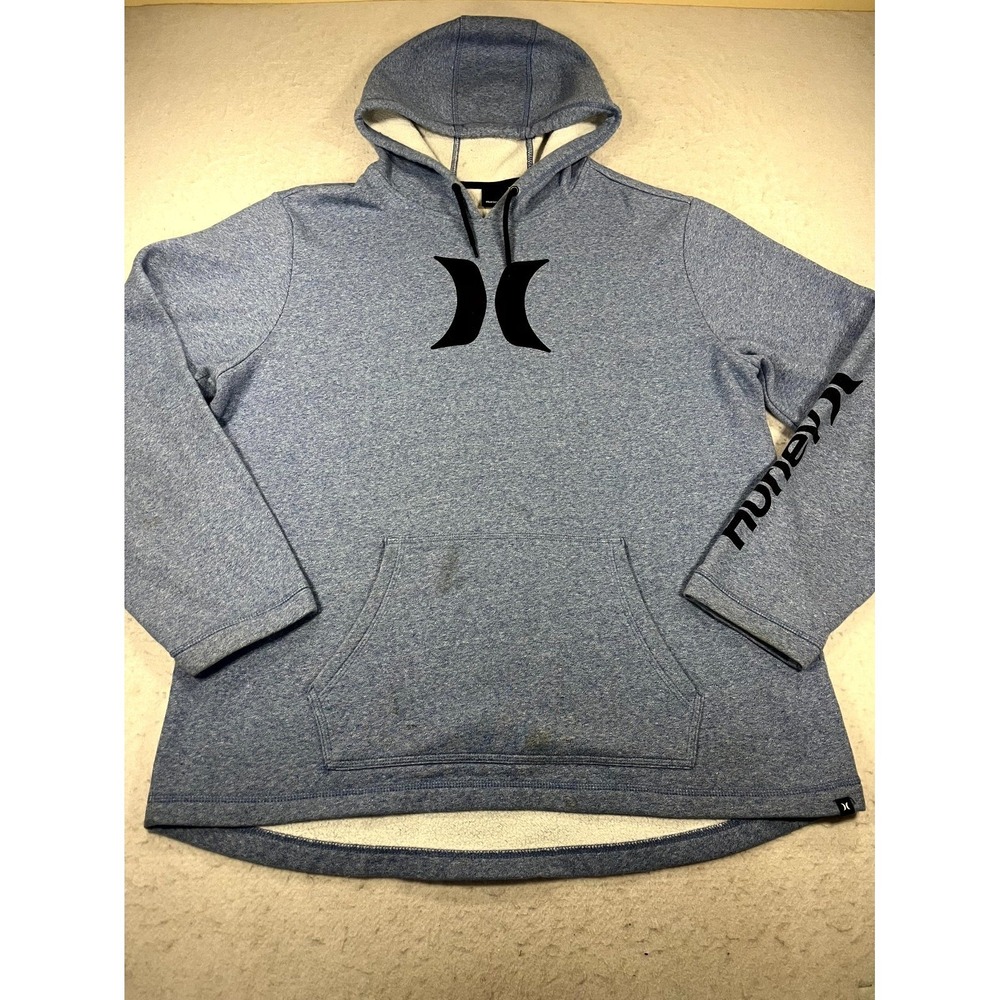 Hurley Hoodie Mens 2XL Heather Blue Fleece Lined Pullover Long Sleeve Logo Casua
